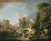 Francois Boucher River Landscape with Ruin and Bridge Germany oil painting artist